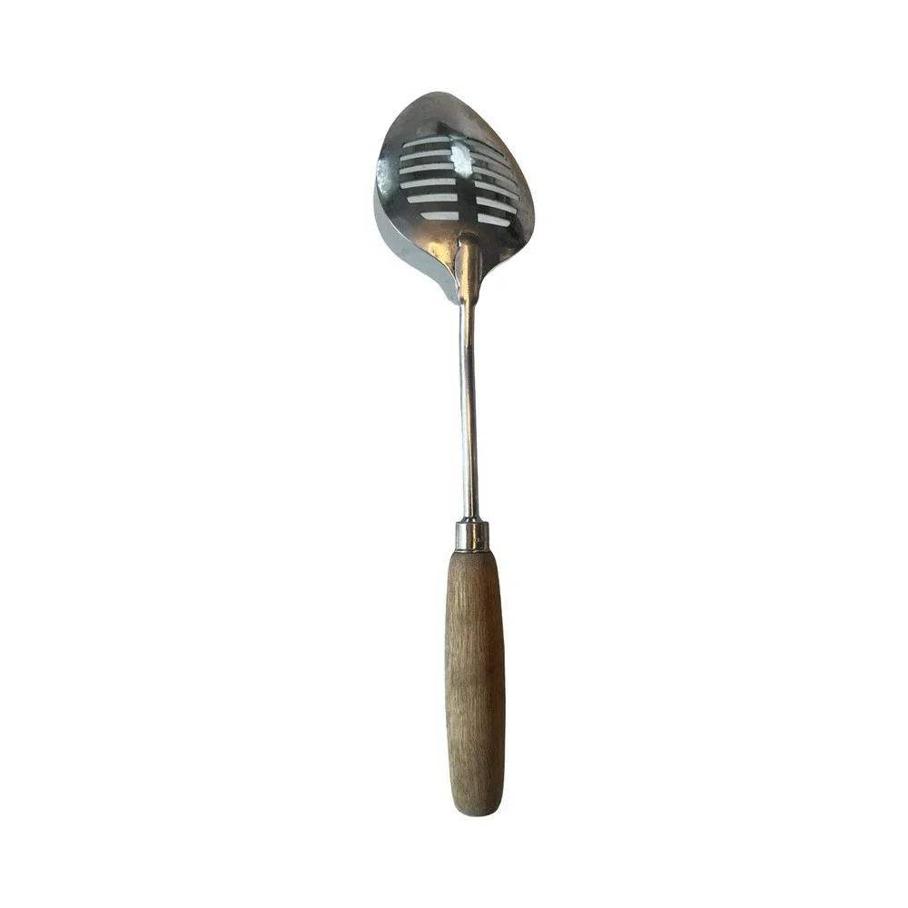 Vintage Androck Slotted Spoon Stainless Steel Wood Handle Canada Kitchen Utensil